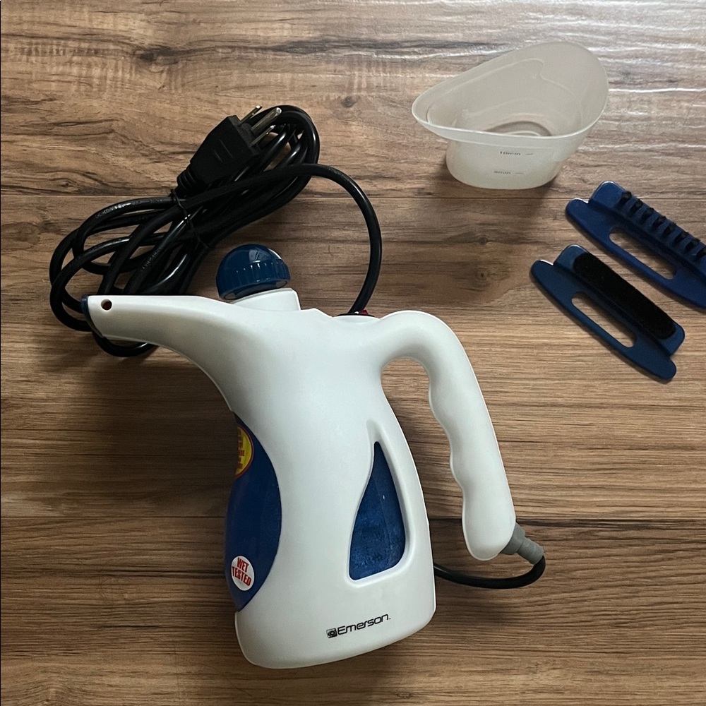Emerson White and Blue Handheld Steamer